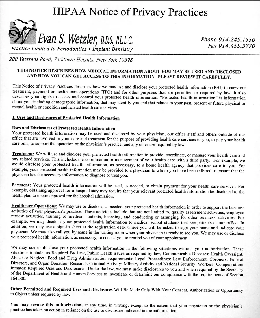 HIPAA Notice of Privacy Practices page 1