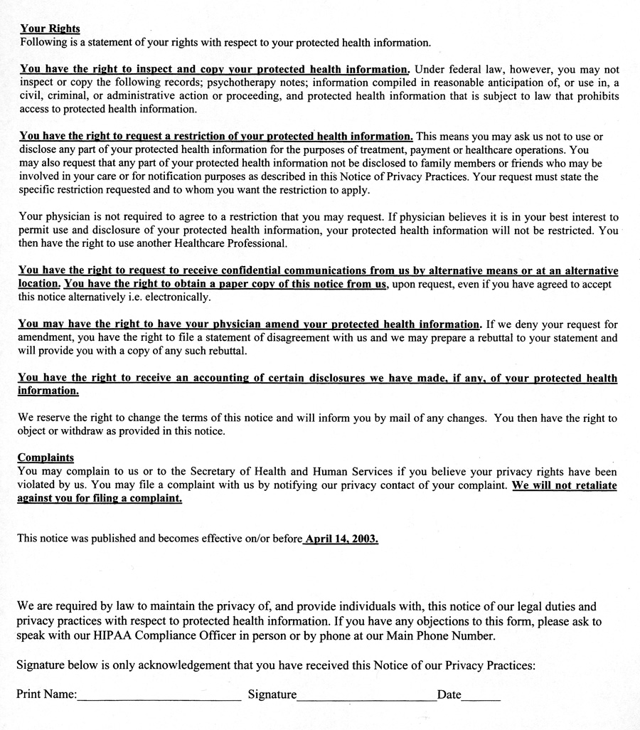 HIPAA Notice of Privacy Practices page 2